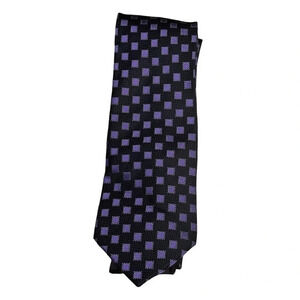 Oscar by Oscar De La Renta Men Black Purple Geometric Silk Handmade Tie
